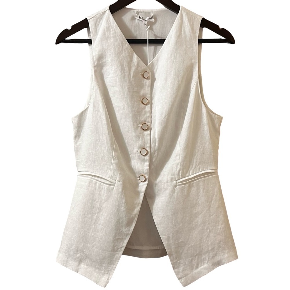 Reformation Top Aspen Linen Vest‎ Sz 4 - Picture 6 of 9